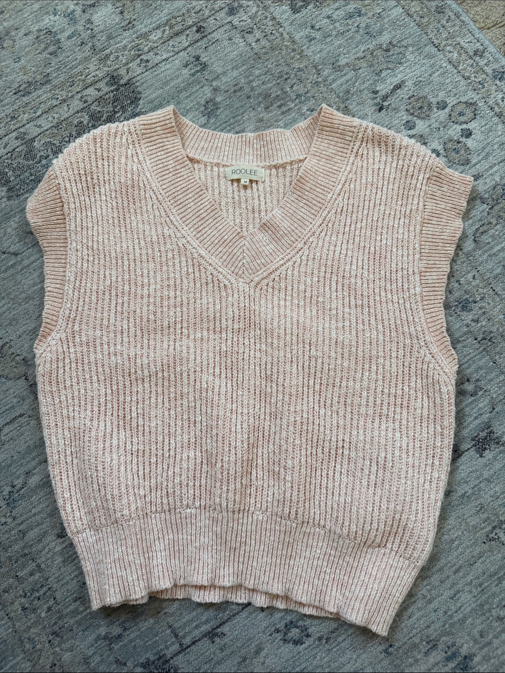Roolee Ribbed V-Neck Sleeveless Knit Vest in Blush
